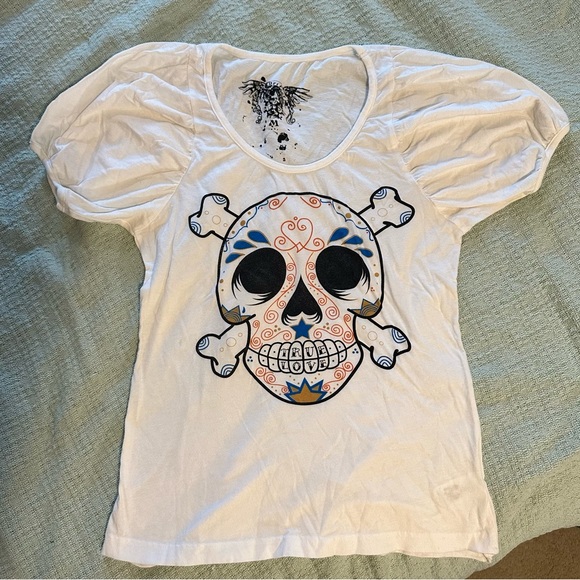 Vintage Y2K girly tee skull True Love grill Drifter Medium 1990 90s tattoo style - Picture 6 of 15